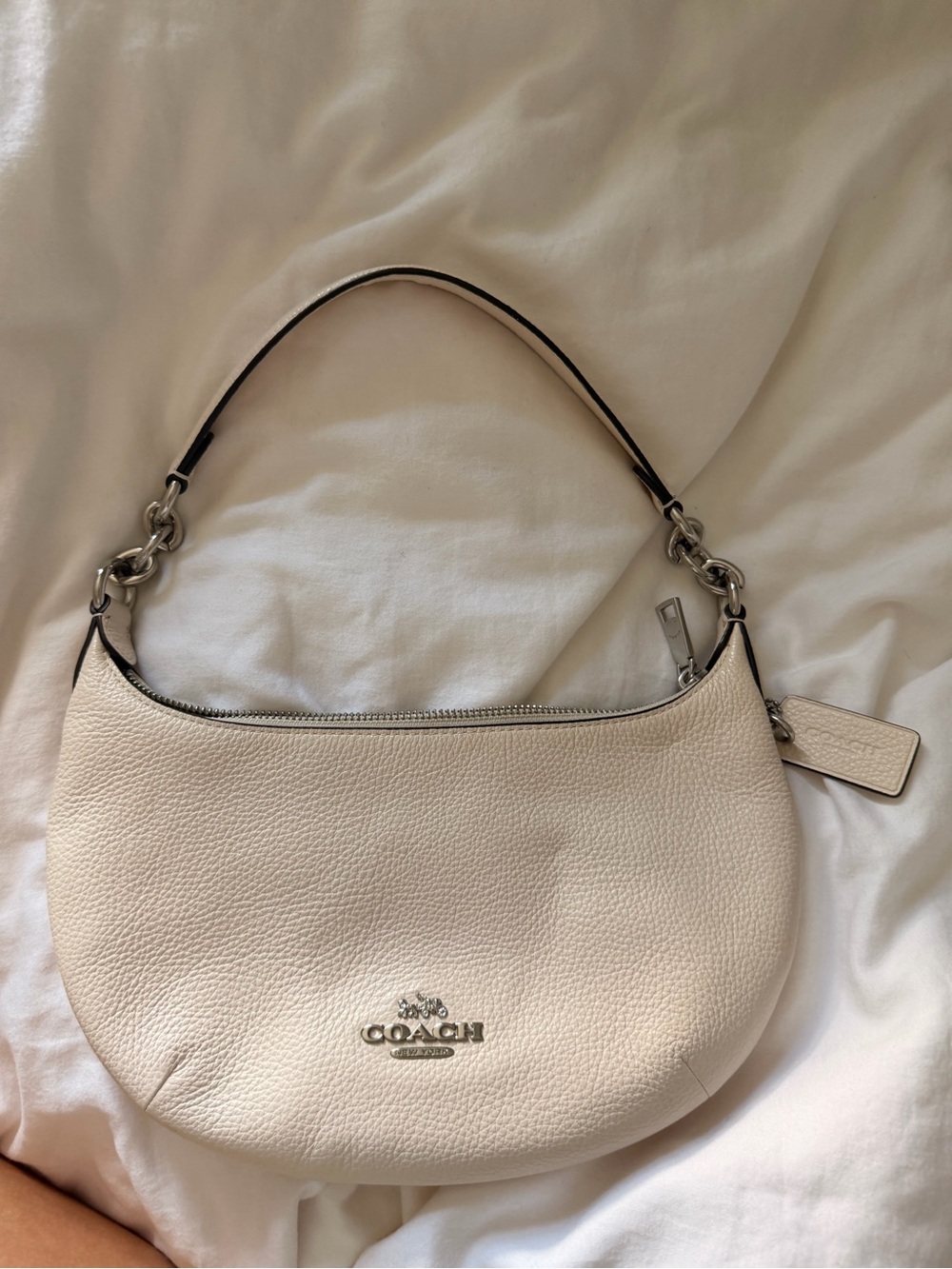 Coach Cream Pebbled Leather Shoulder Bag with Silver Hardware